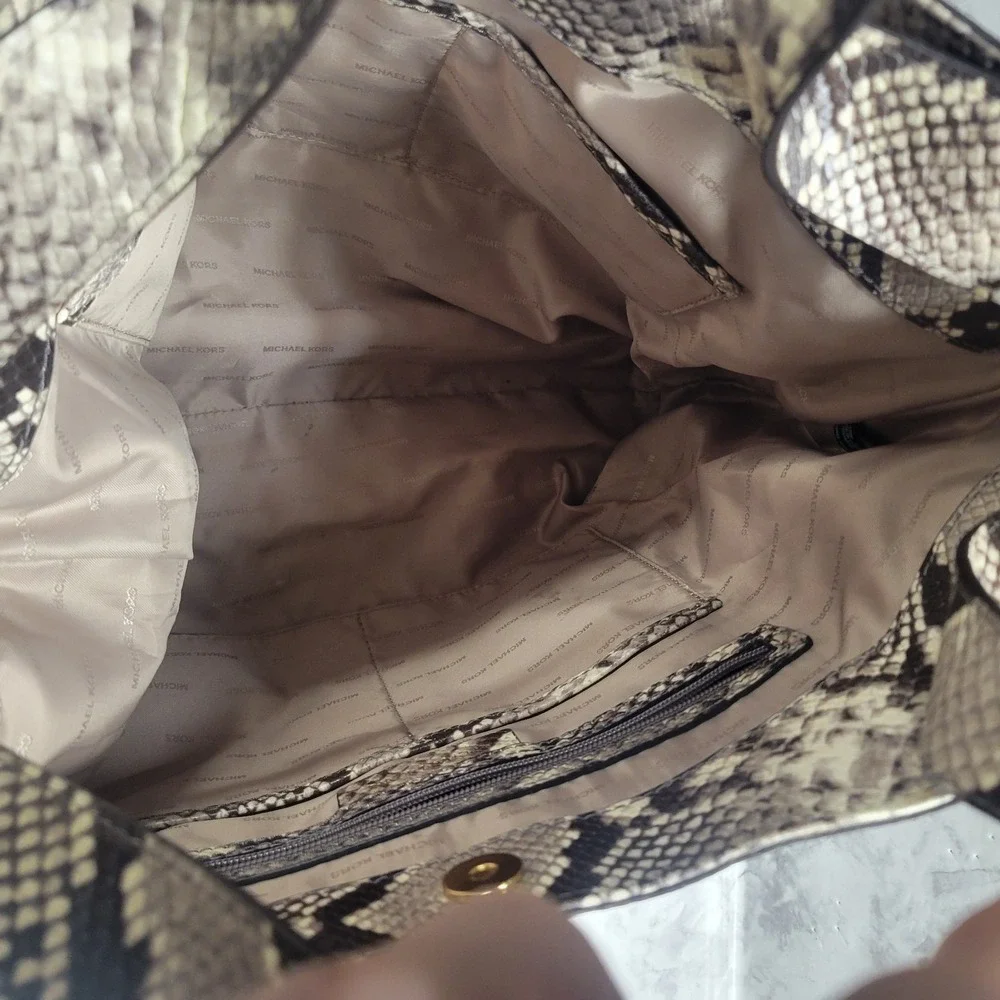 Michael Kors Gold Studded Large Hobo with Shoulder Strap Snake Skin‎ Print